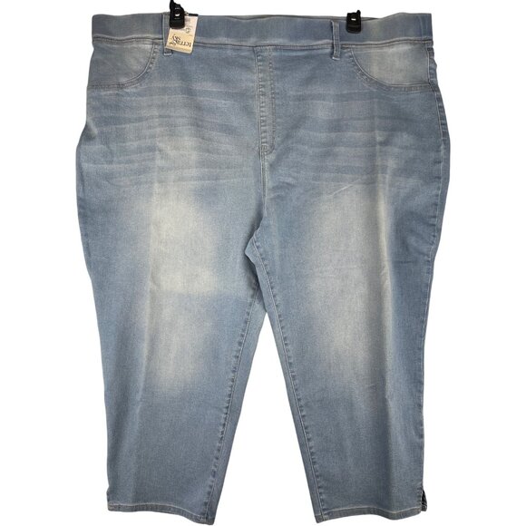 Terra & Sky Womens Plus Size 4X (28W-30W) Pull On Jegging Capri Light Wash - Picture 1 of 6